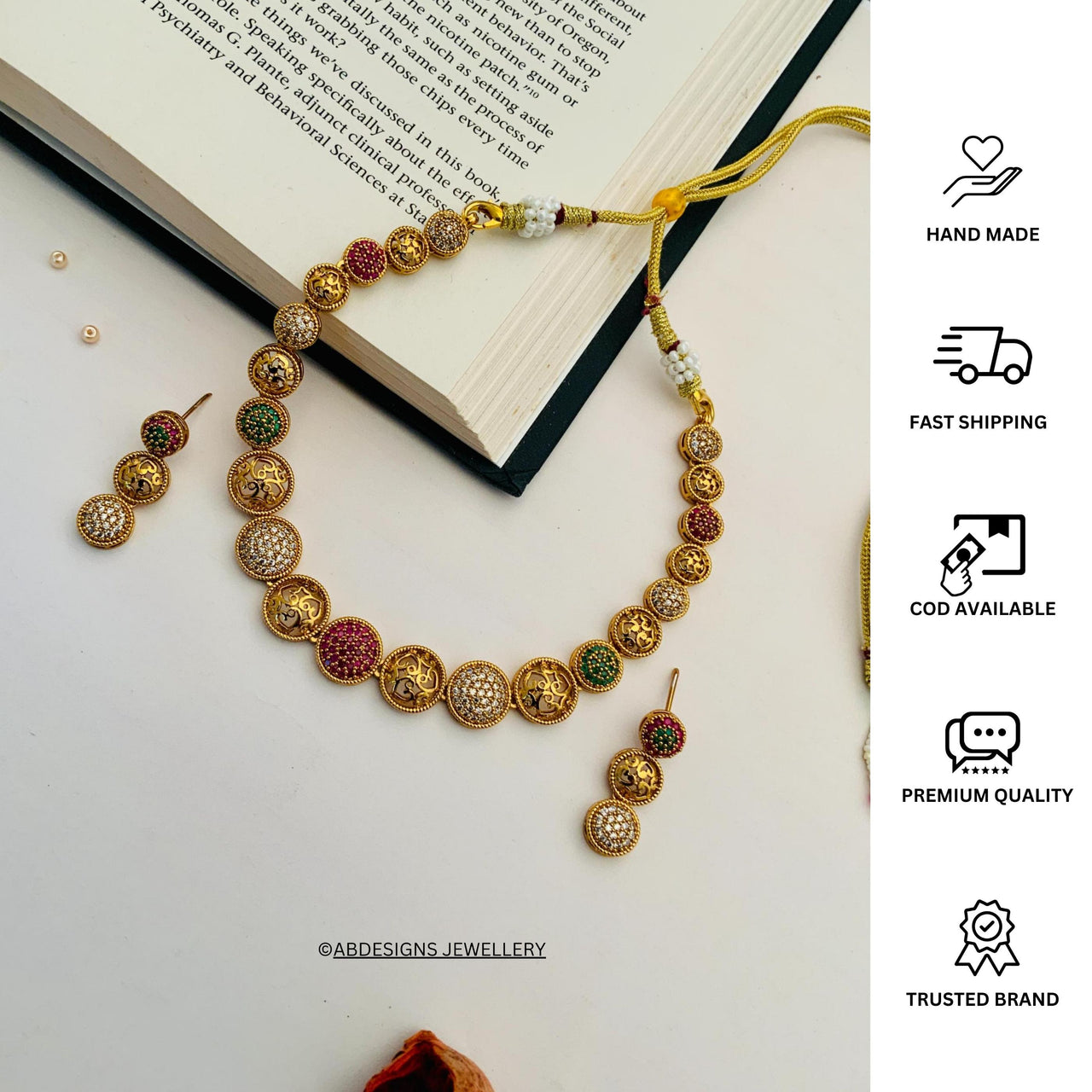 Elegant Gold Plated Necklace With Pair Of Earrings - Abdesignsjewellery