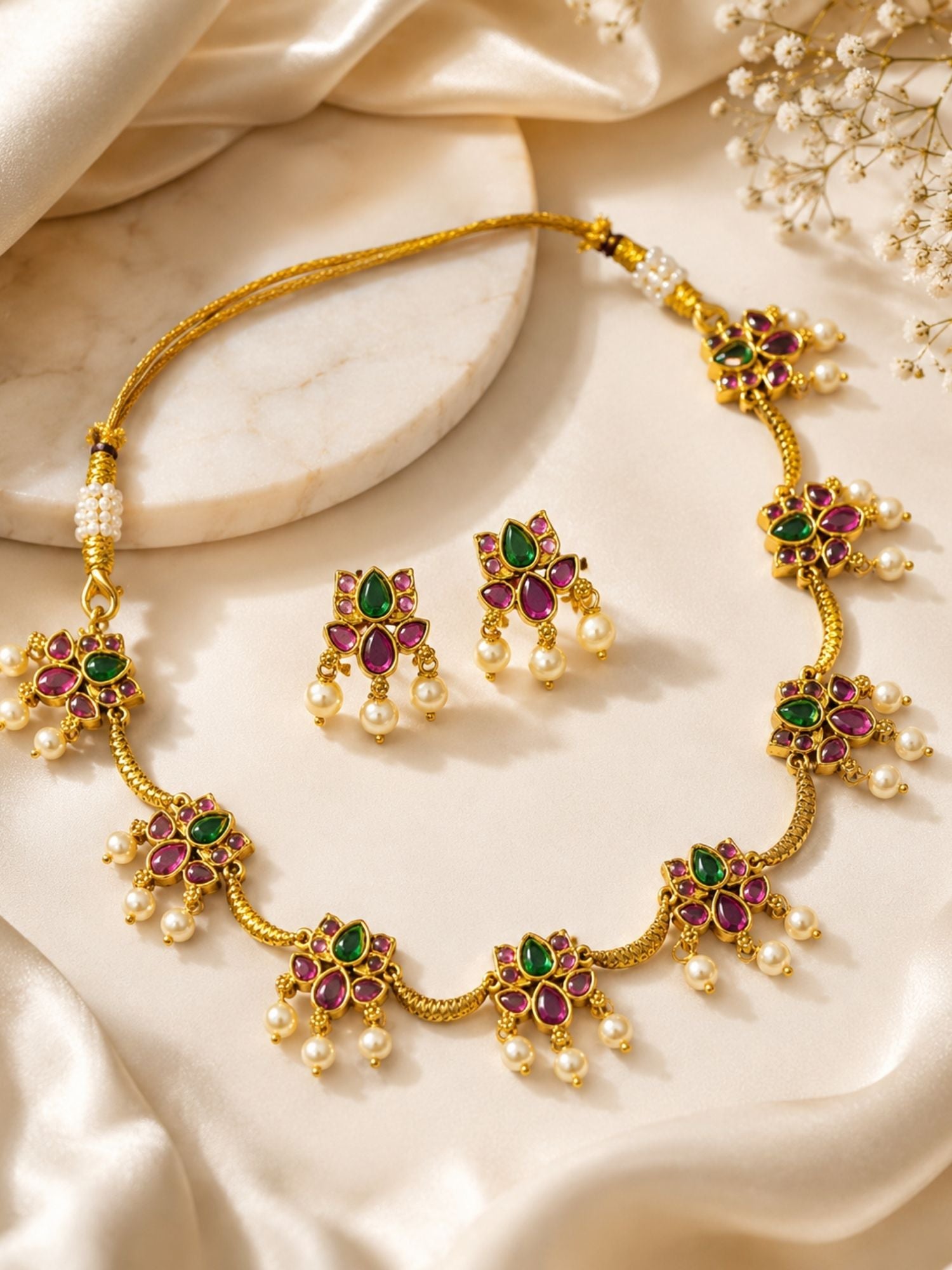 Lotus Temple Kemp Necklace Set in Gold Plating – Festive | Abdesigns