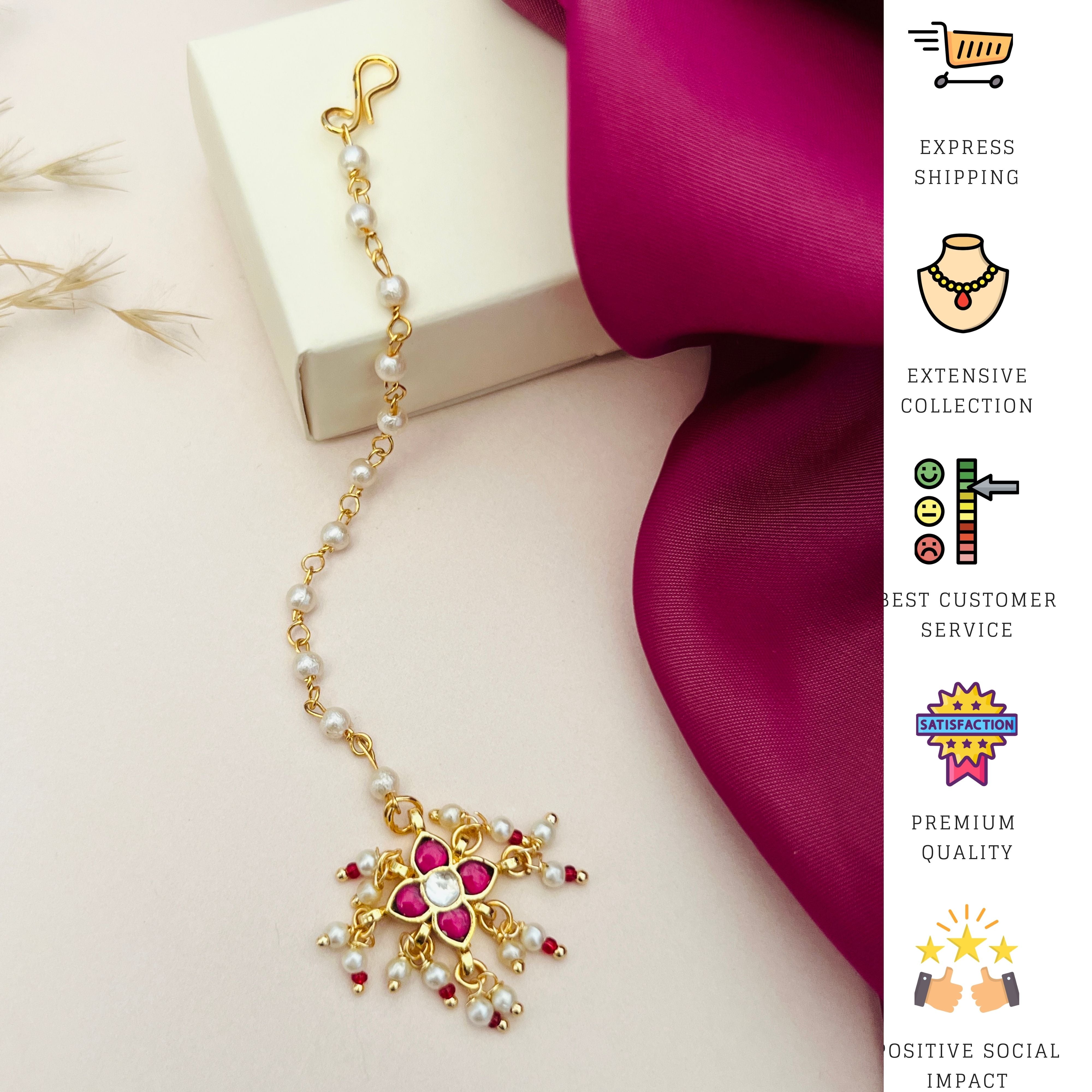 Mesmerizing Gold Plated Polki Paachi Kundan Maangtikka