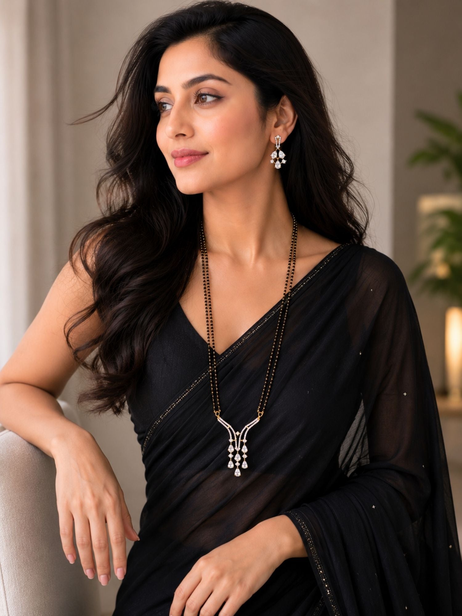 Long Solitaire Pendant Mangalsutra Set | Abdesigns