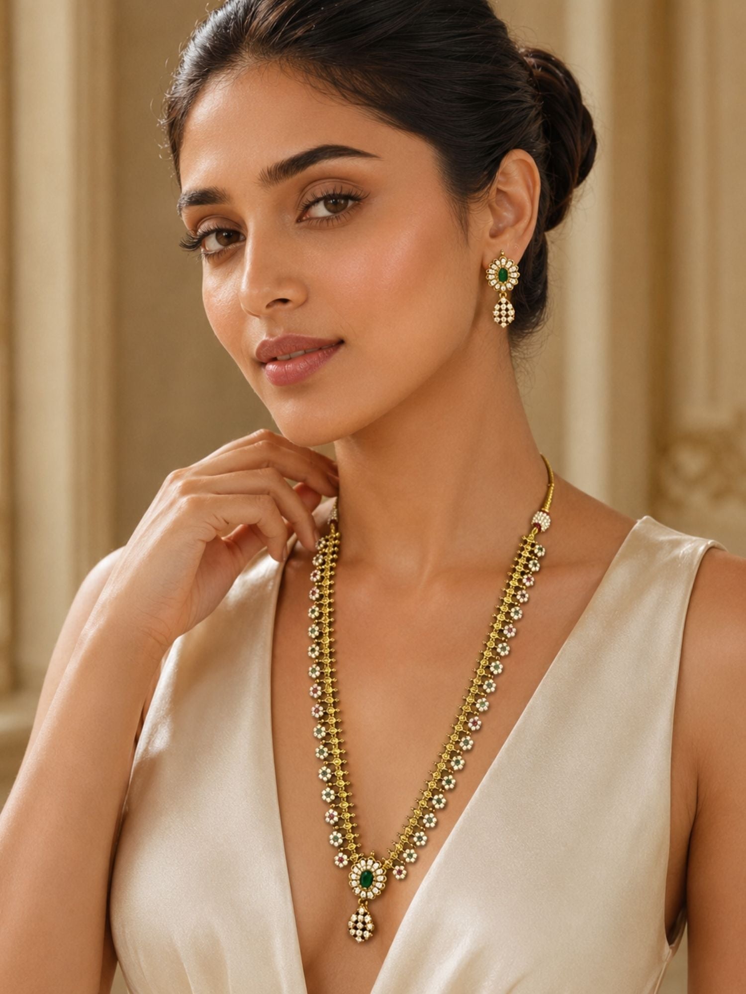 Long Haram Antique Gold Plating Necklace Set| Abdesign