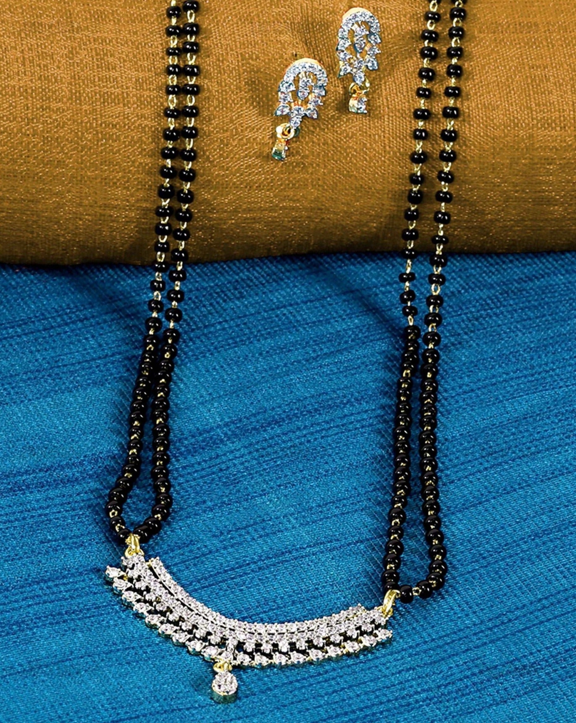 Alluring American Diamond BlackBeads Long Mangalsutra - Abdesignsjewellery
