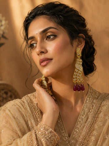 Ruby Kundan Drop Earrings in Gold Finish – Party Wear | Abdesigns Jewellery