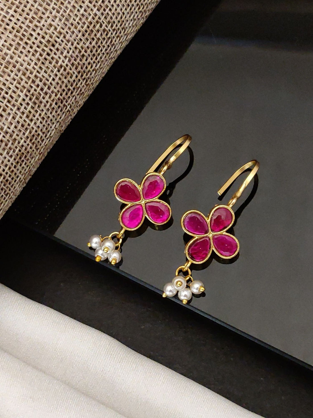 Abdesigns Gold Plated Kempstone Studed Bugadi Earring