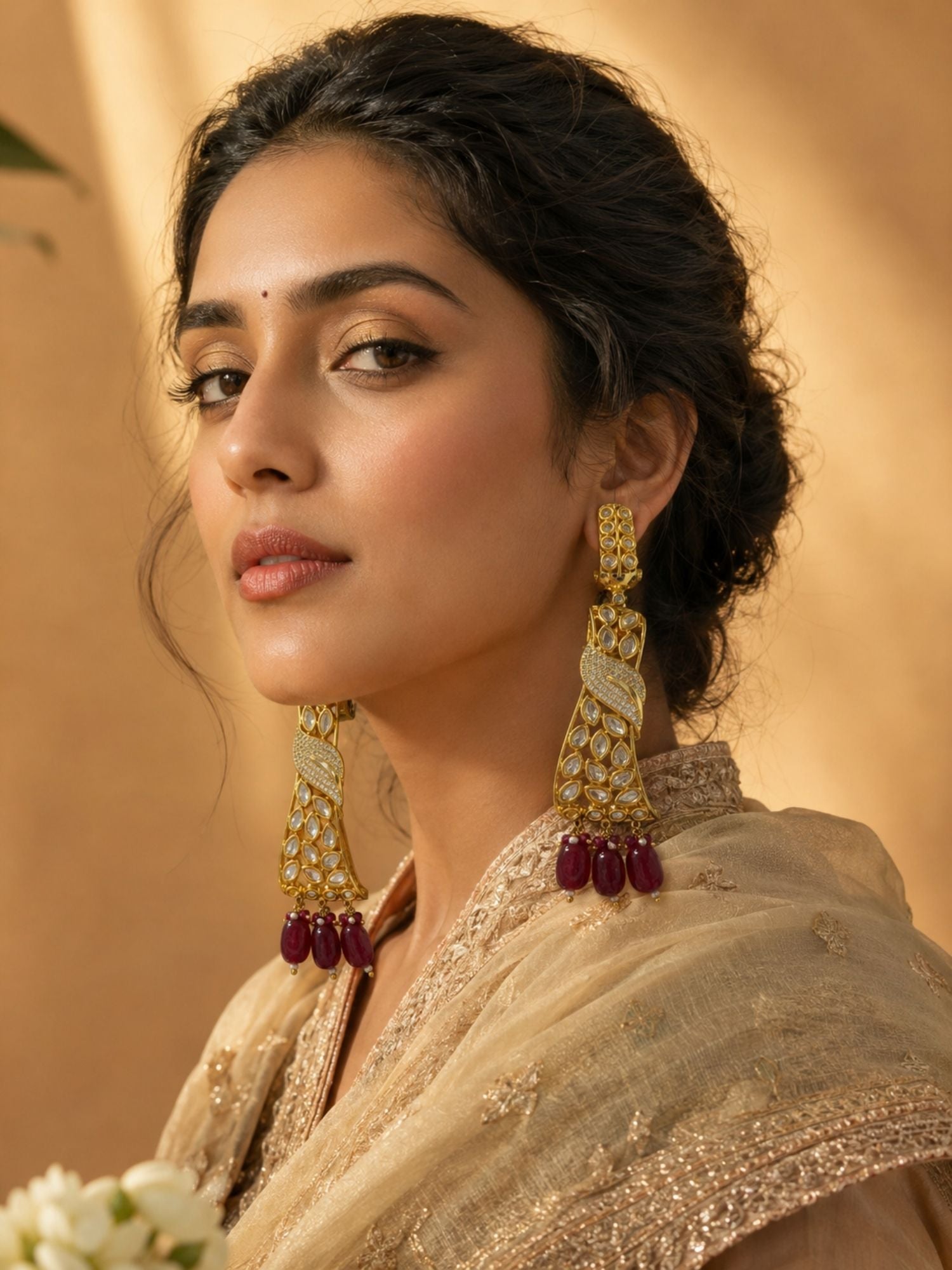 Ruby Kundan Drop Earrings in Gold Finish – Party Wear | Abdesigns Jewellery