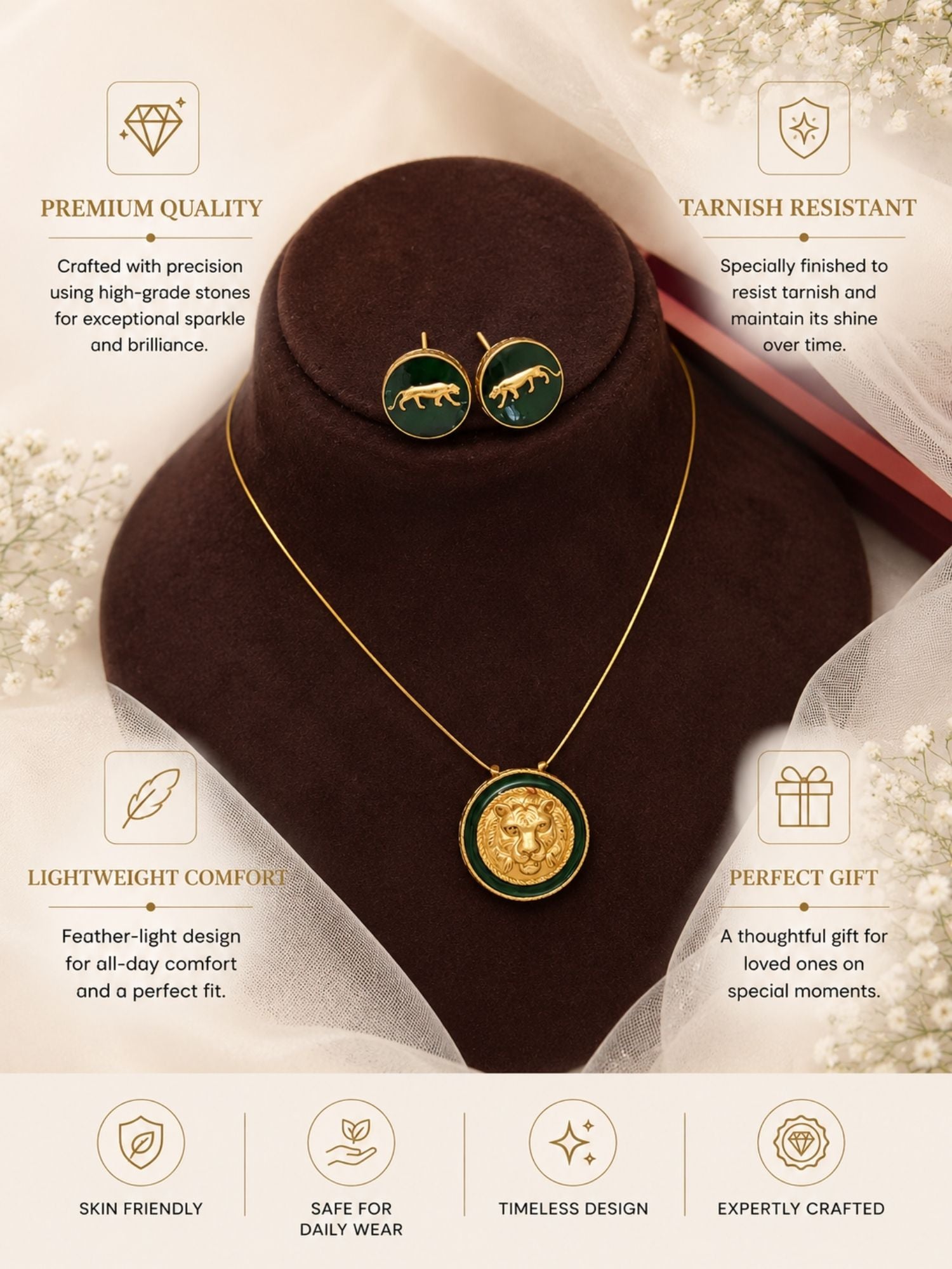 Lion Pendant Necklace in Gold Plating – Statement | Abdesigns