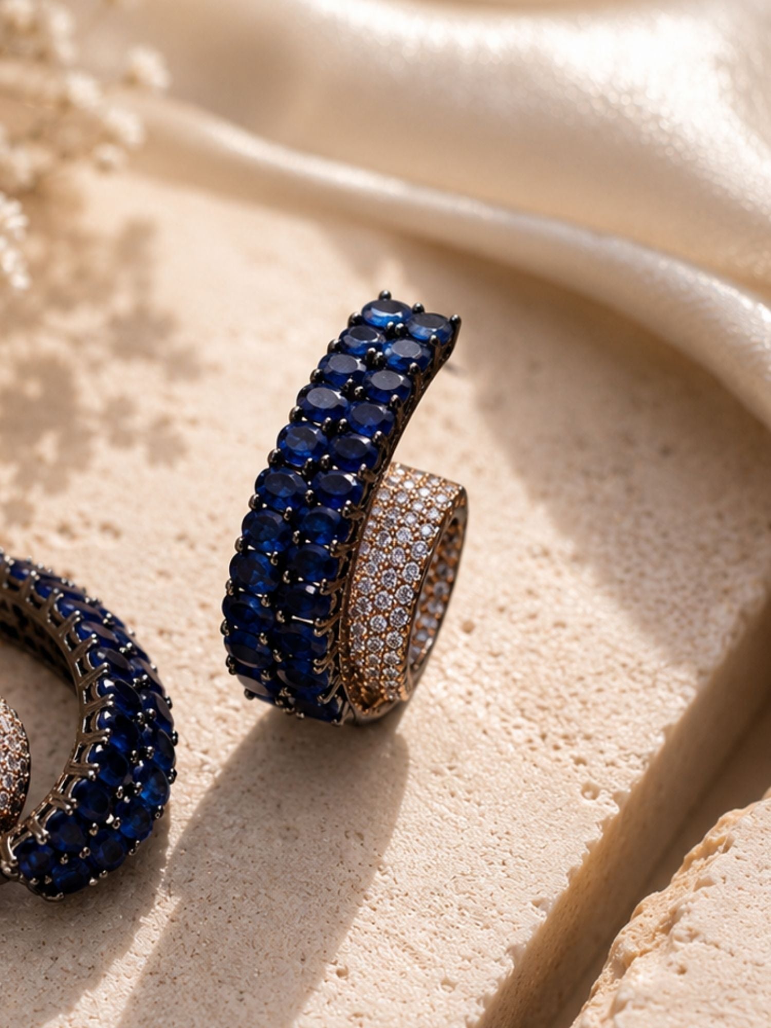 Blue CZ & Mint Green Enamel Hoop Earrings Set