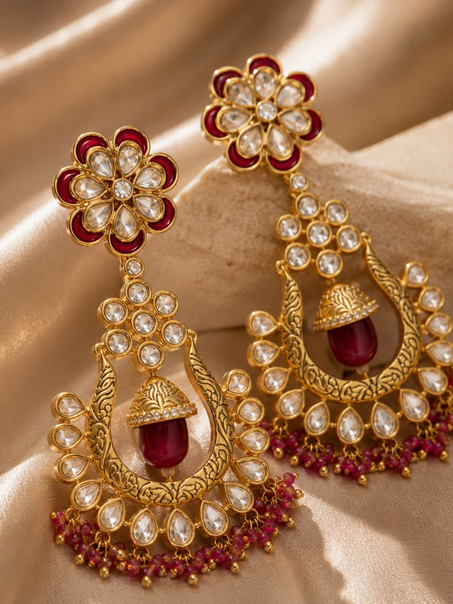 Traditional Red Stone Bridal Jhumka Earrings – Festive Wear | Abdesigns Jewellery
