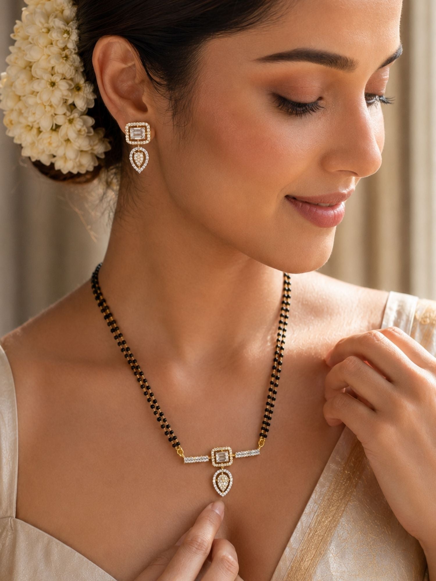 Gold Plated Diamond Look Mangalsutra – Minimal Elegance | Abdesigns