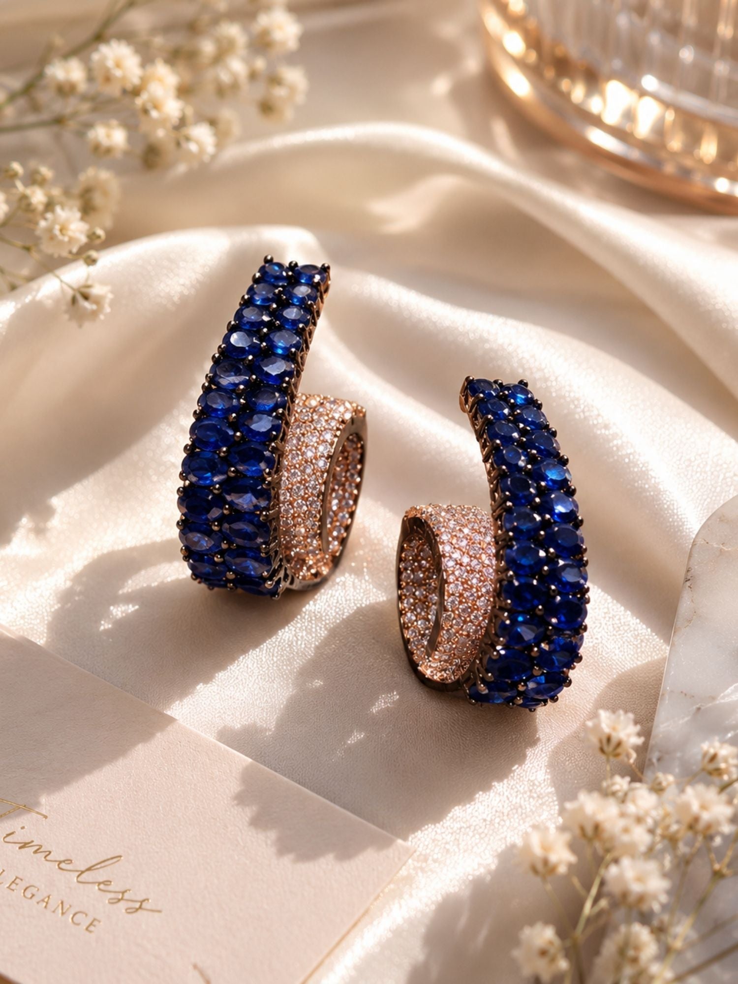Blue CZ & Mint Green Enamel Hoop Earrings Set