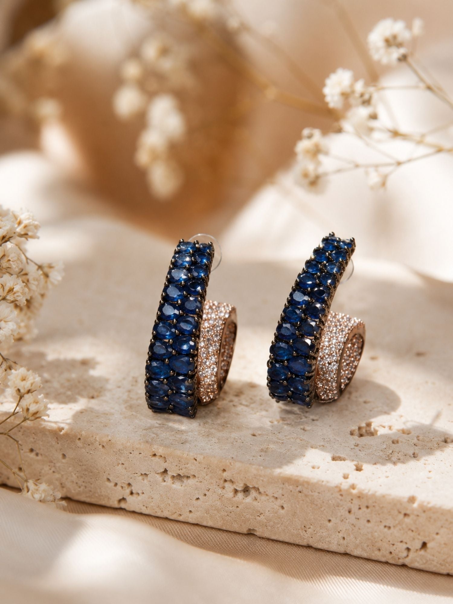 Royal Blue Stone Hoop Earrings – Luxury CZ Statement Earrings - earrings by Abdesigns Jewellery