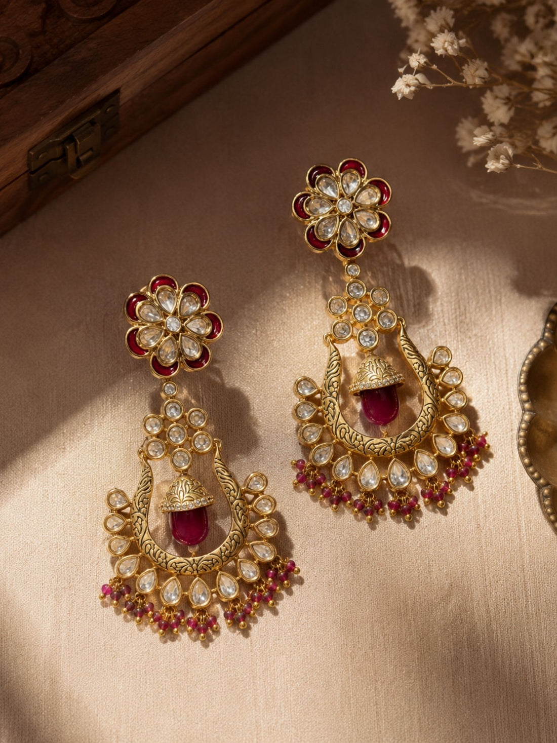 Traditional Red Stone Bridal Jhumka Earrings – Festive Wear | Abdesigns Jewellery