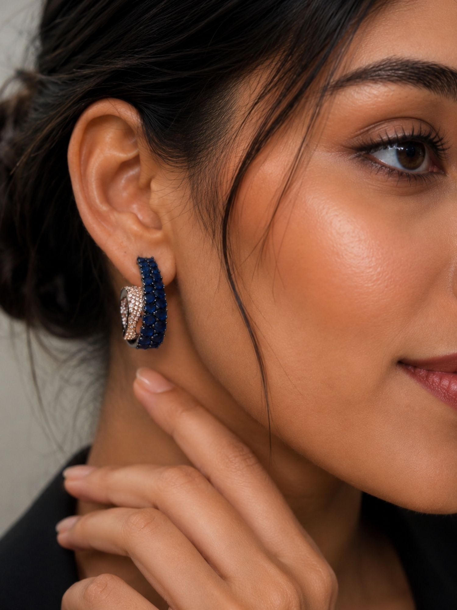 Blue CZ & Mint Green Enamel Hoop Earrings Set