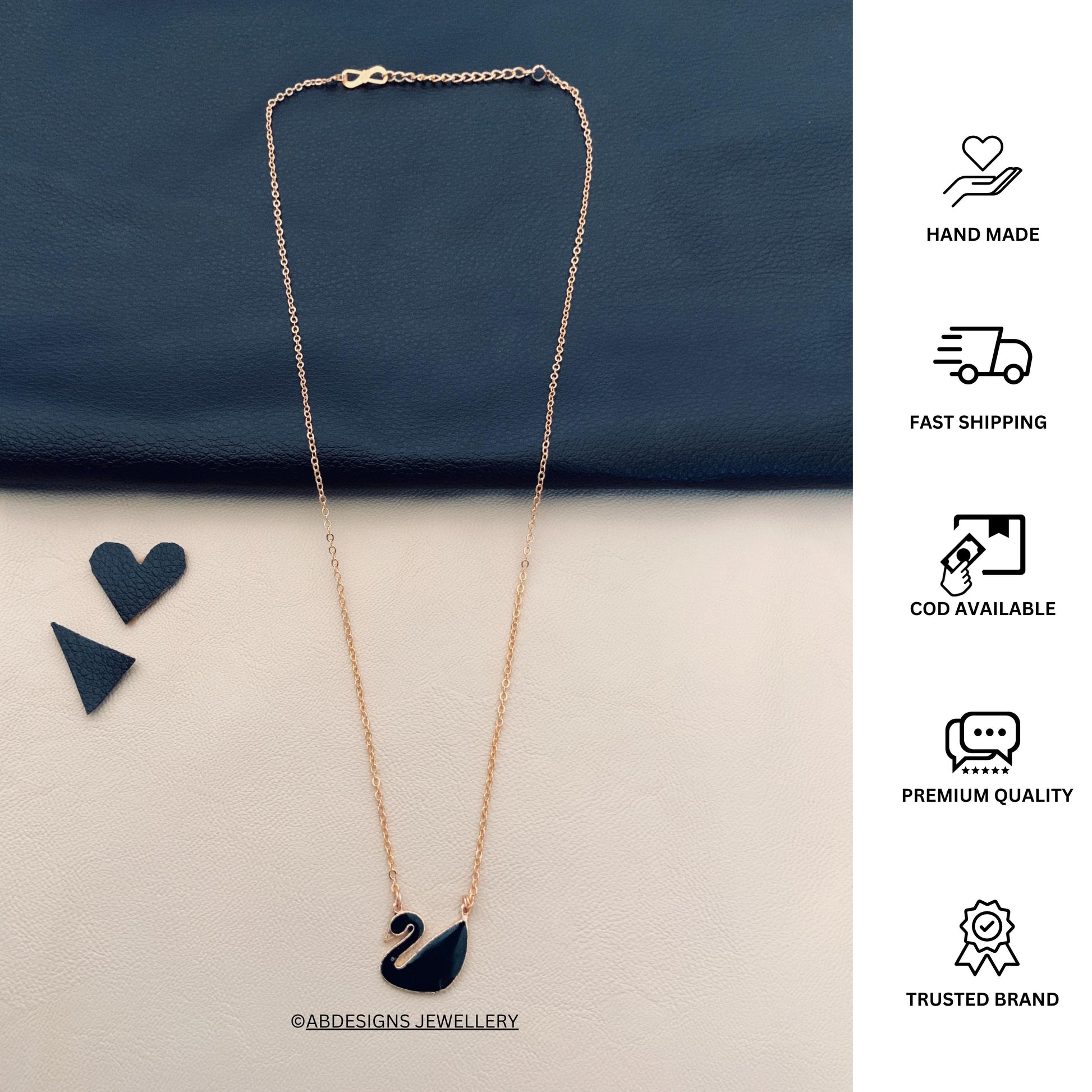 Handpaint Black Swan Rose Gold Chain - Abdesignsjewellery