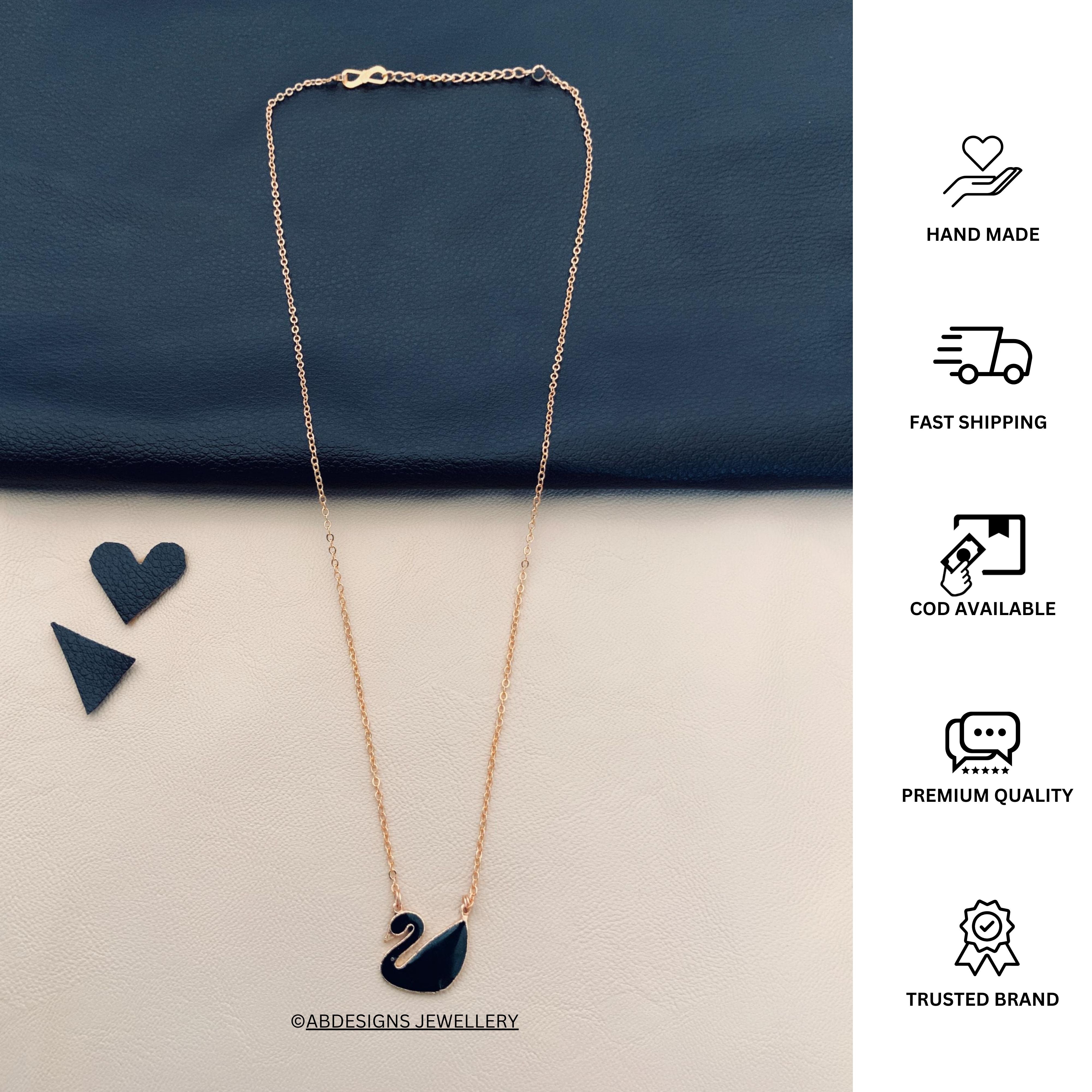 Handpaint Black Swan Rose Gold Chain - Abdesignsjewellery