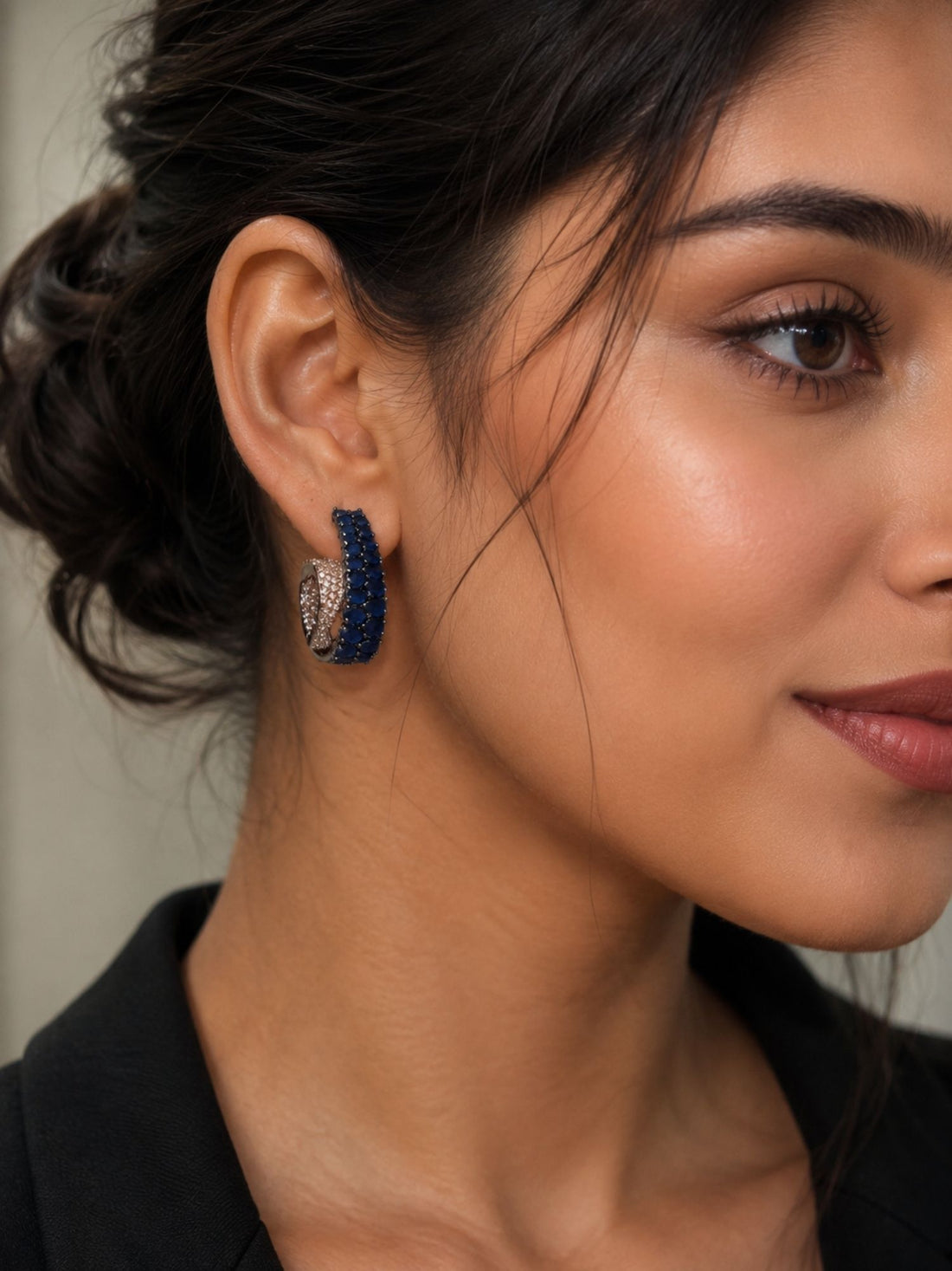 Royal Blue Stone Hoop Earrings – Luxury CZ Statement Earrings | Abdesigns Jewellery