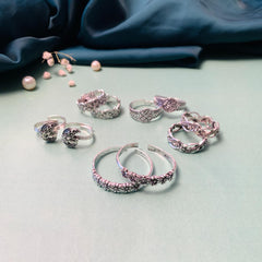 Delightful Silver Oxidised Pack of 5 Pairs Toe Rings Combo