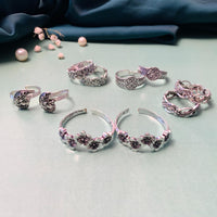 Thumbnail for Attractive Silver Oxidised Pack of 5 Pairs Toe Rings Combo - Abdesignsjewellery