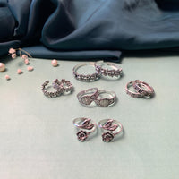 Thumbnail for Trendy Silver Oxidised Pack of 5 Pairs Toe Rings Combo