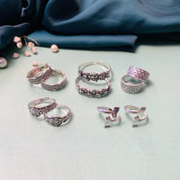 Thumbnail for Trendy Silver Oxidised Pack of 5 Pairs Toe Rings Combo