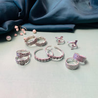 Thumbnail for Delightful Silver Oxidised Pack of 5 Pairs Toe Rings Combo - Abdesignsjewellery