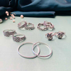 Adorable Silver Oxidised Pack of 5 Pairs Toe Rings Combo