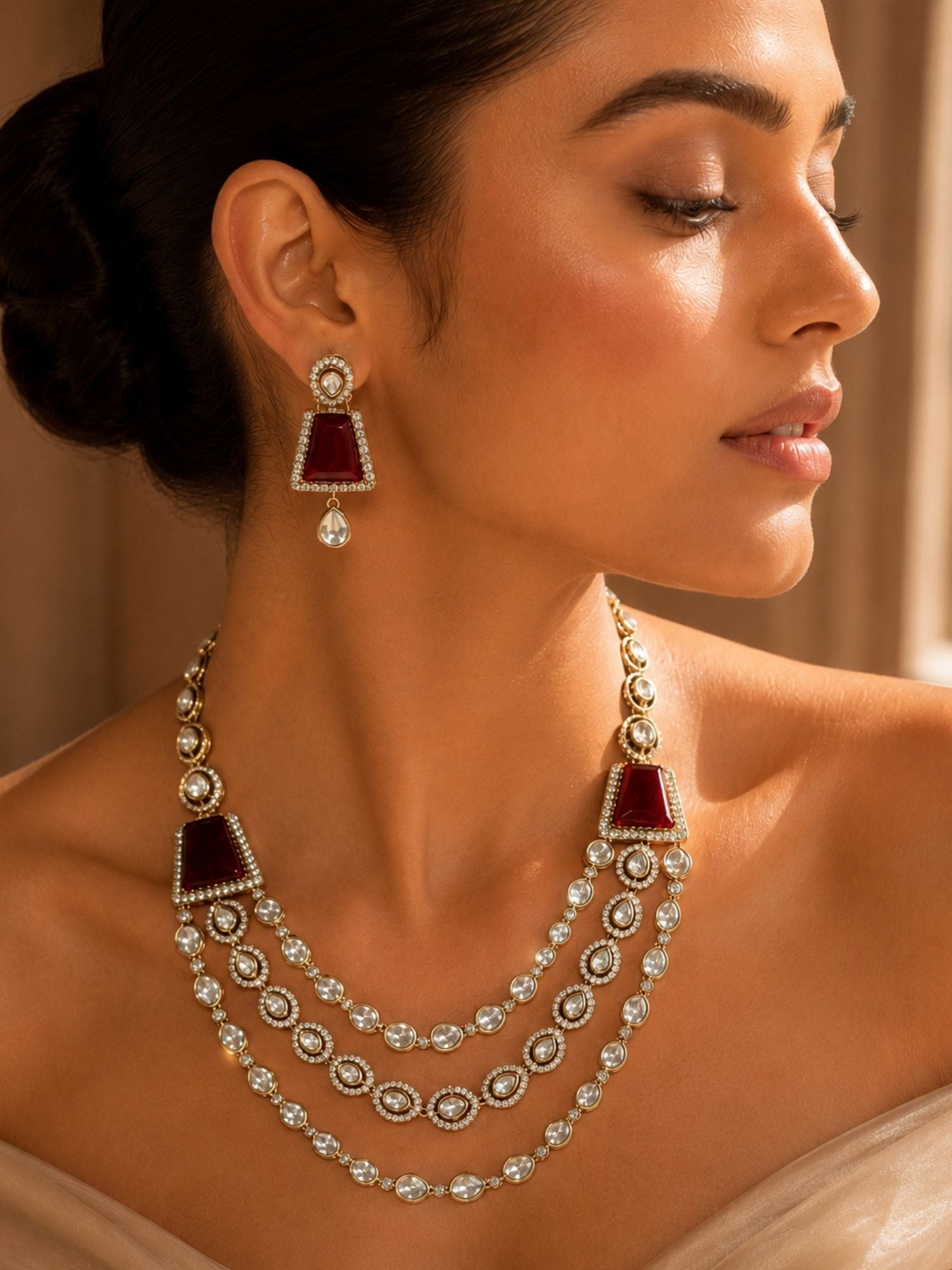 Ruby Kundan Layered Necklace Set | Abdesigns