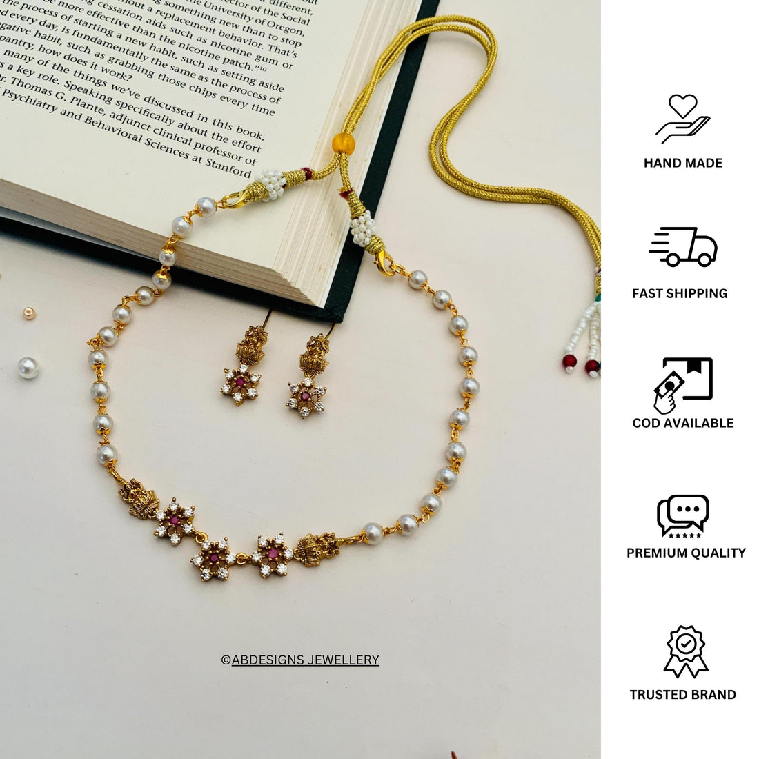 Gold Plated Temple Necklace With Pair Of Earrings - Abdesignsjewellery