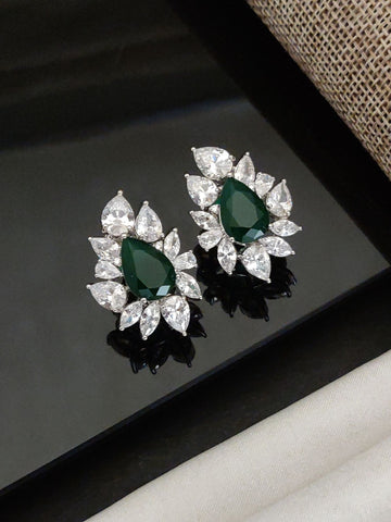 Abdesigns Silver Plated American Diamond Studs Earring