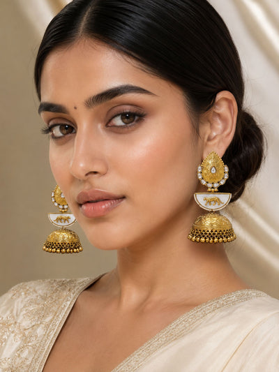 Abdesigns Long Gold Plated Jhumka Earring with Elegance