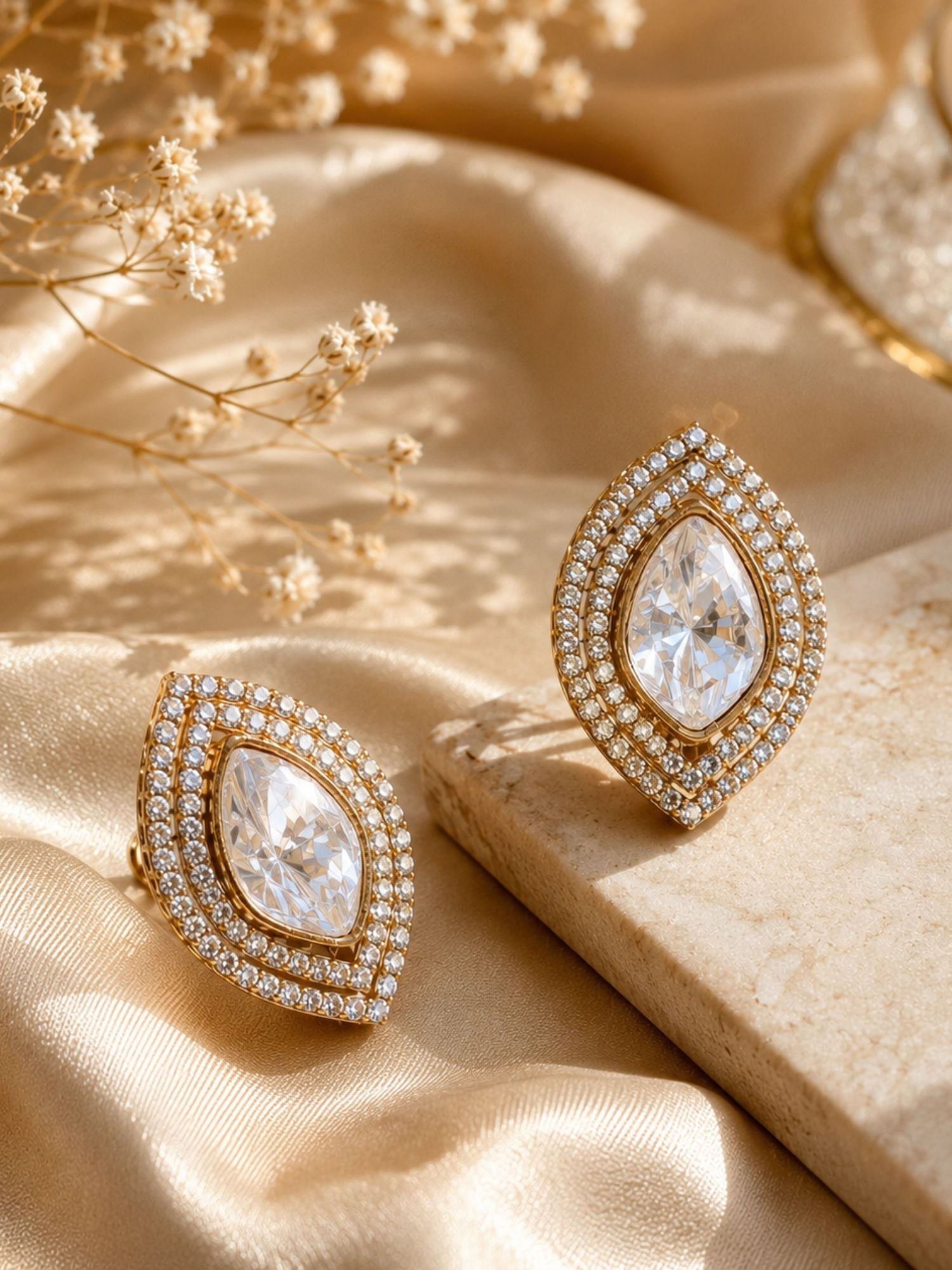 Marquise Matt Gold Glass Kundan Polki Studs - jewellery by Abdesigns Jewellery