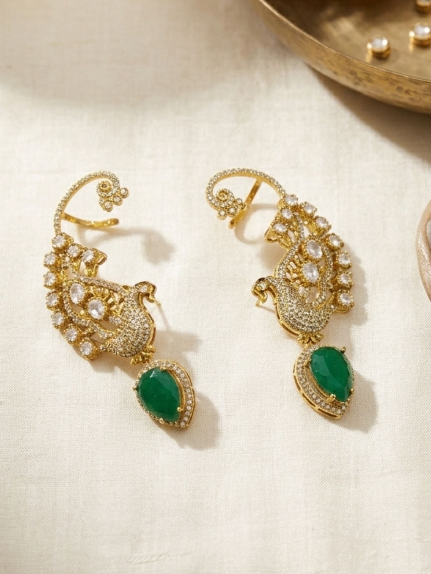 Abdesigns Peacock Design Kundan Necklace Set with Green Stone