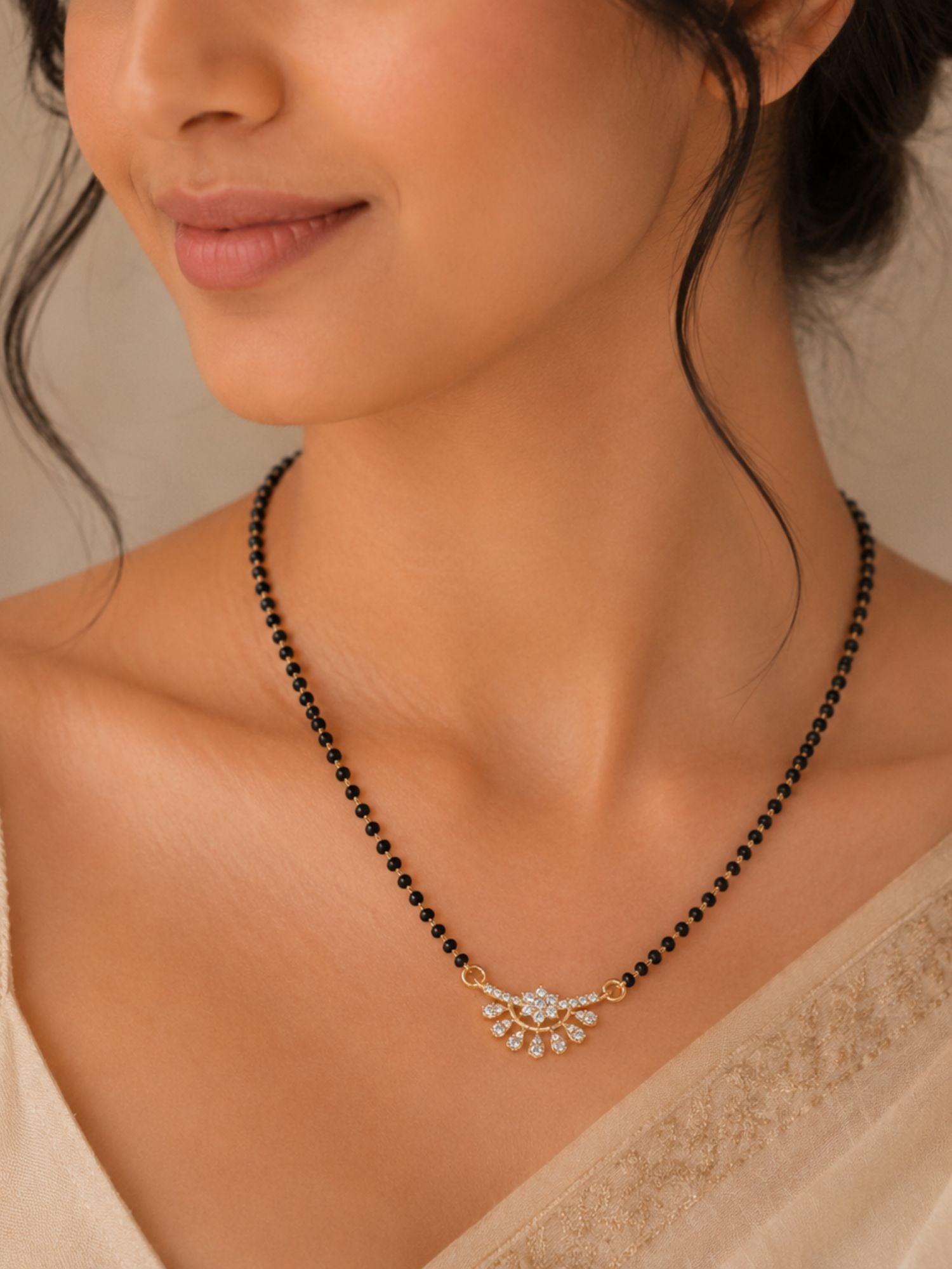 Black Beads Mangalsutra in Gold Plating – Daily Wear | Abdesigns