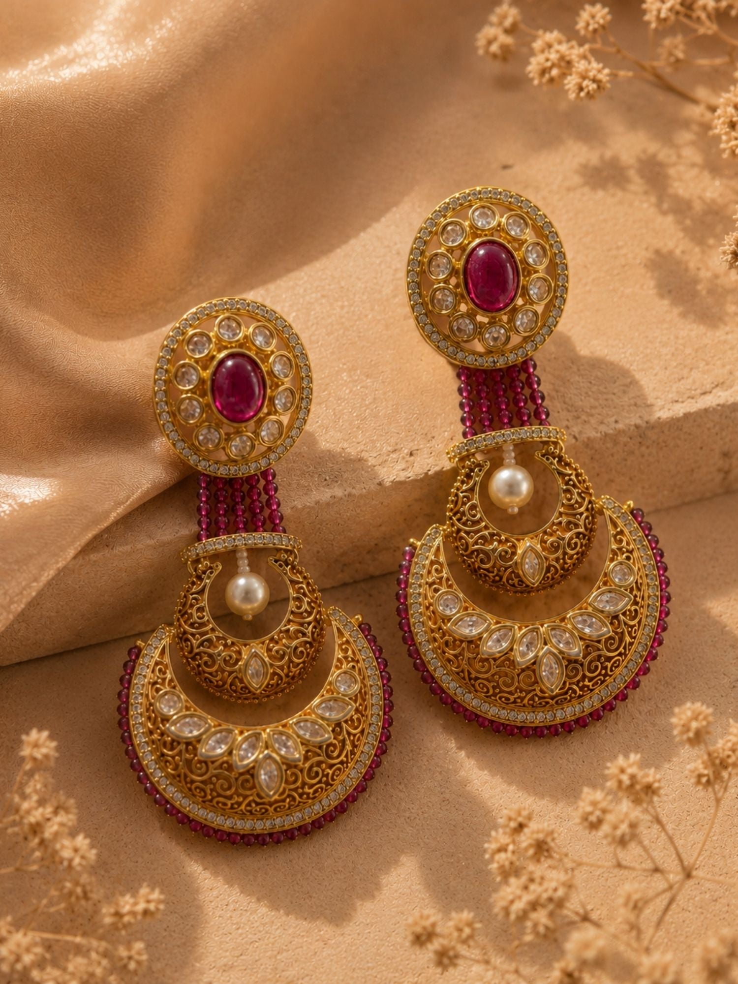 Chandbali Earrings in Gold Finish – Festive Wear | Abdesigns Jewellery