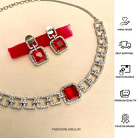 Thumbnail for Classic Silver Plated American Diamond Necklace Set