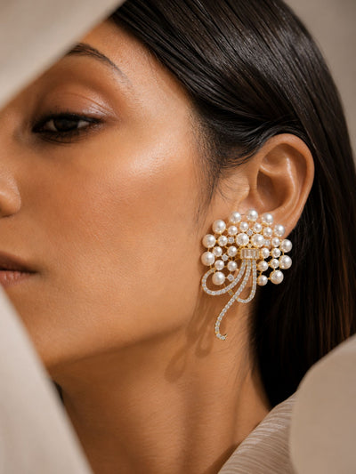 Abdesigns Gold Plated American Diamond Studs Earring