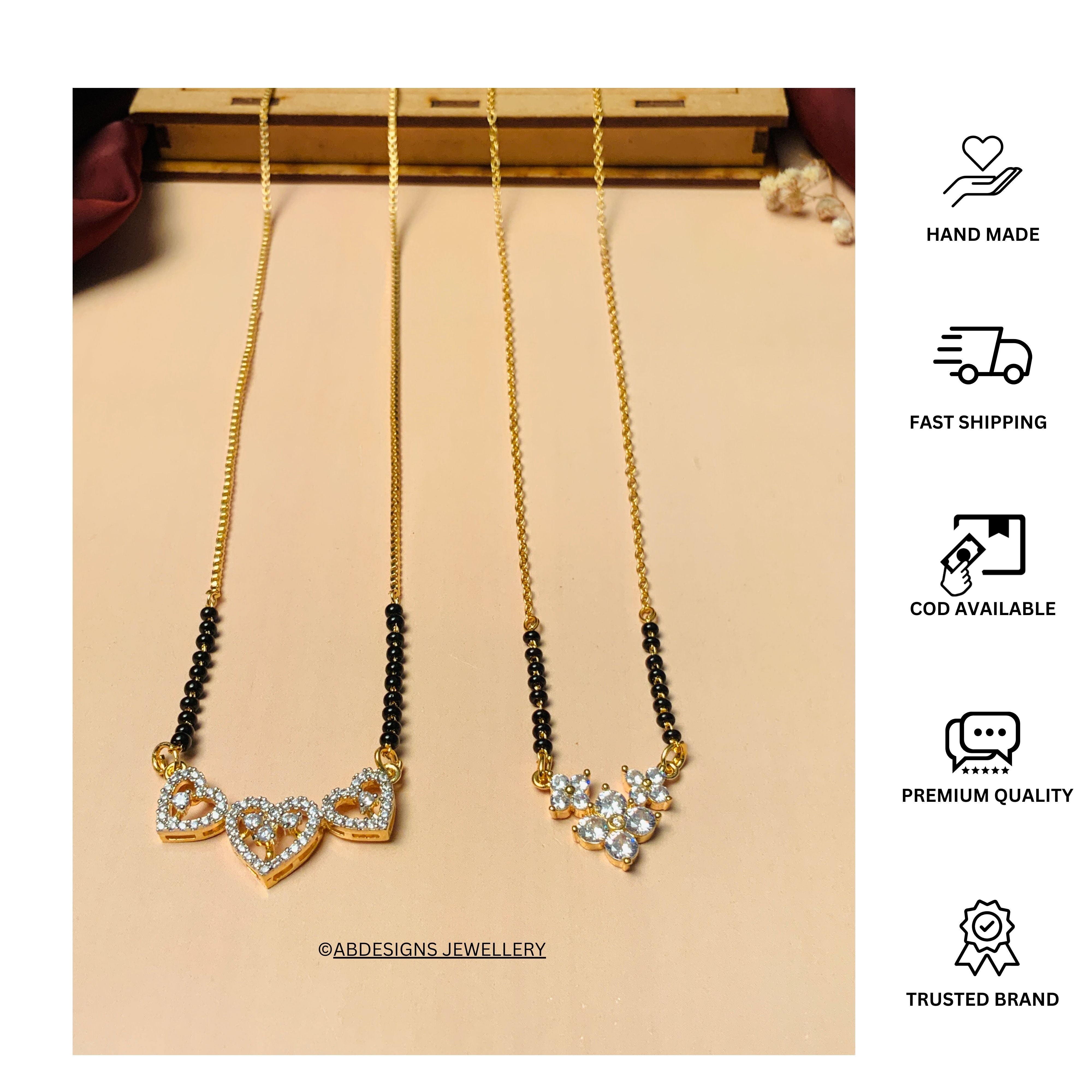 Contemporary Gold Plated American Diamond Mangalsutra Combo - Abdesignsjewellery