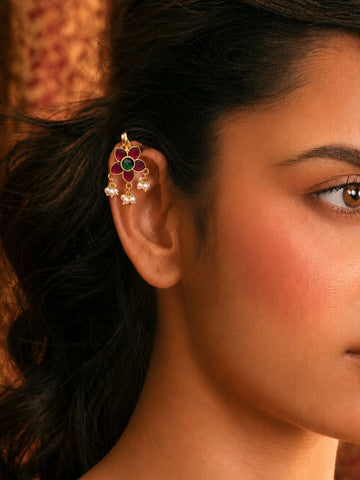 Pink Kundan floral layered chain necklace set with stud earrings, gold plated – Abdesigns
