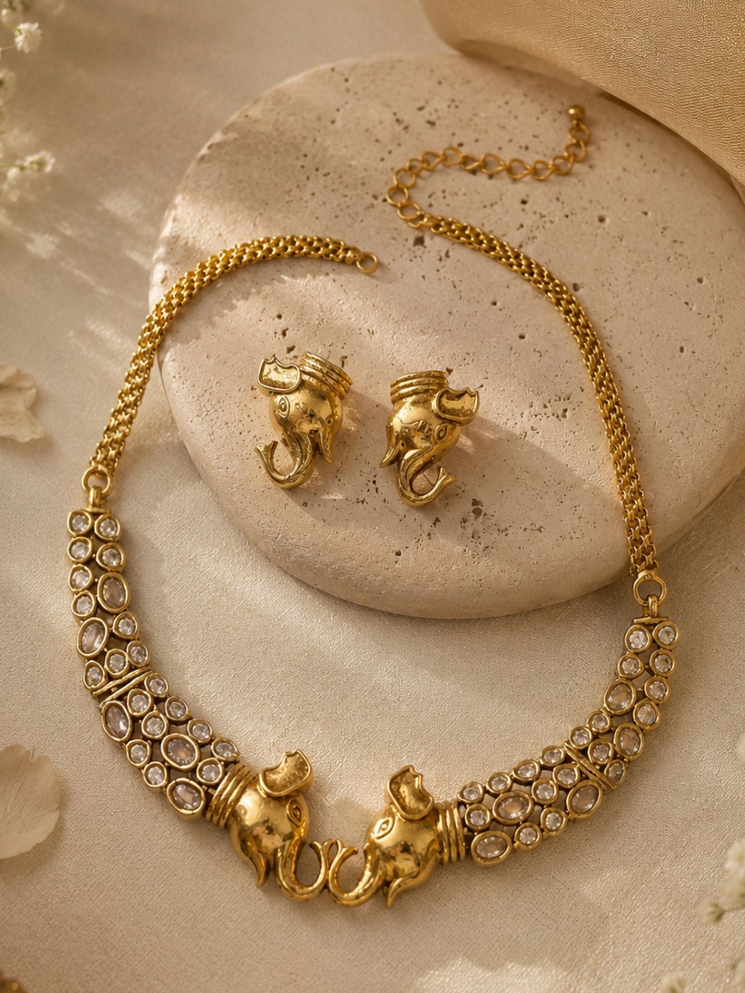 Gold Plating Elephant Necklace Set | Abdesigns