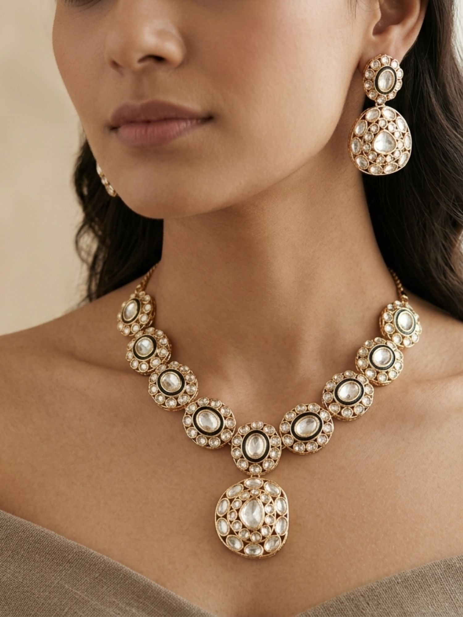 Kundan Polki Necklace Set with Earrings