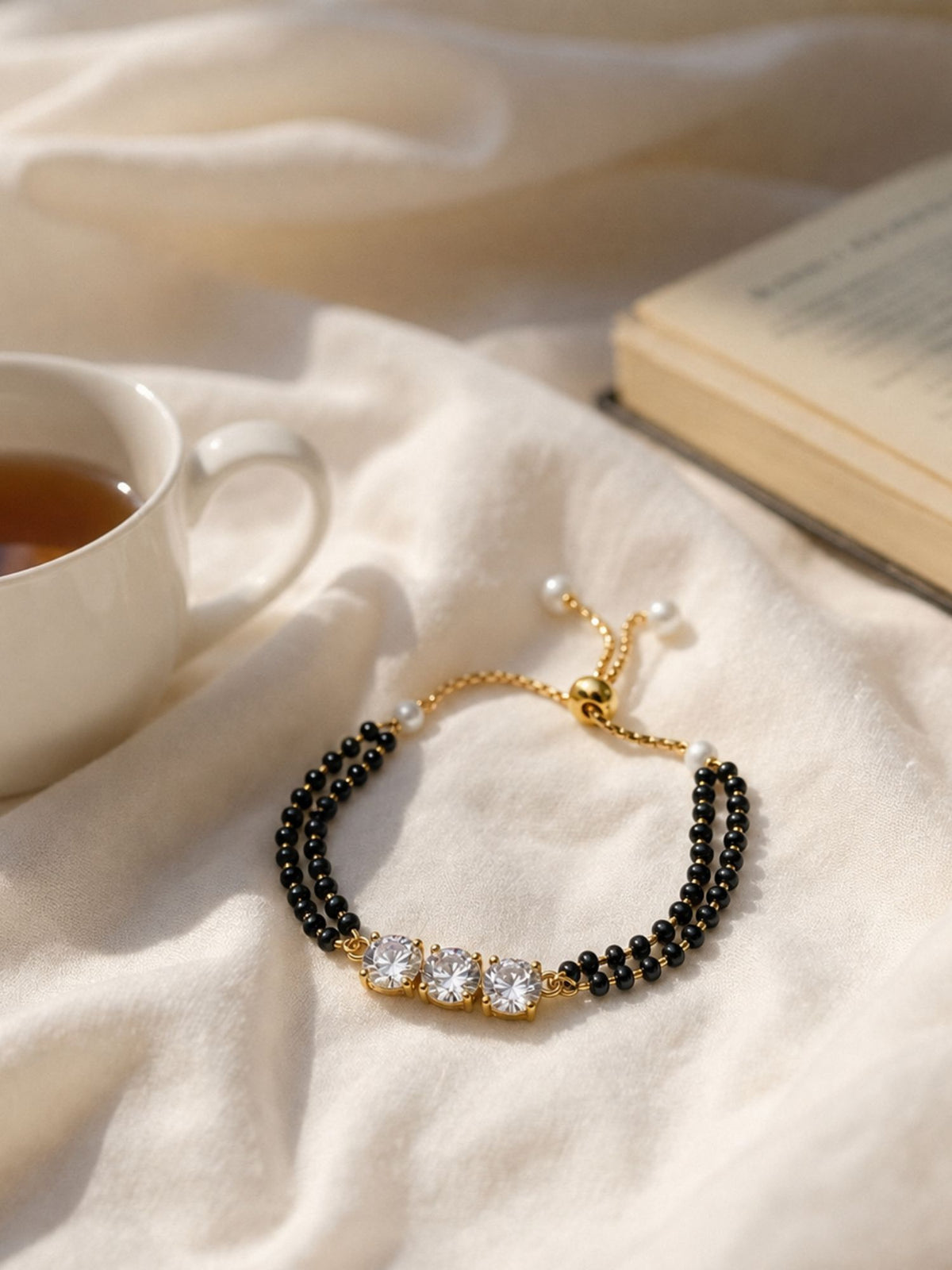 Gold Plated Triple Stone Hand Mangalsutra Bracelet for Women