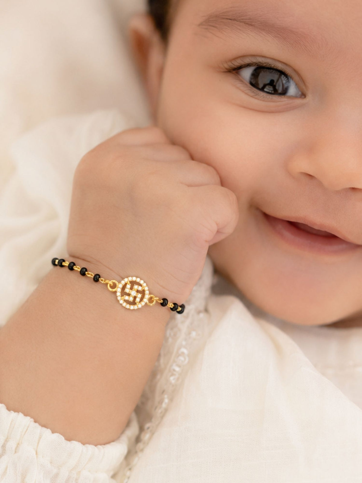 925 Sterling Silver Gold Plated Swastik Baby Nazariya Bracelet with CZ