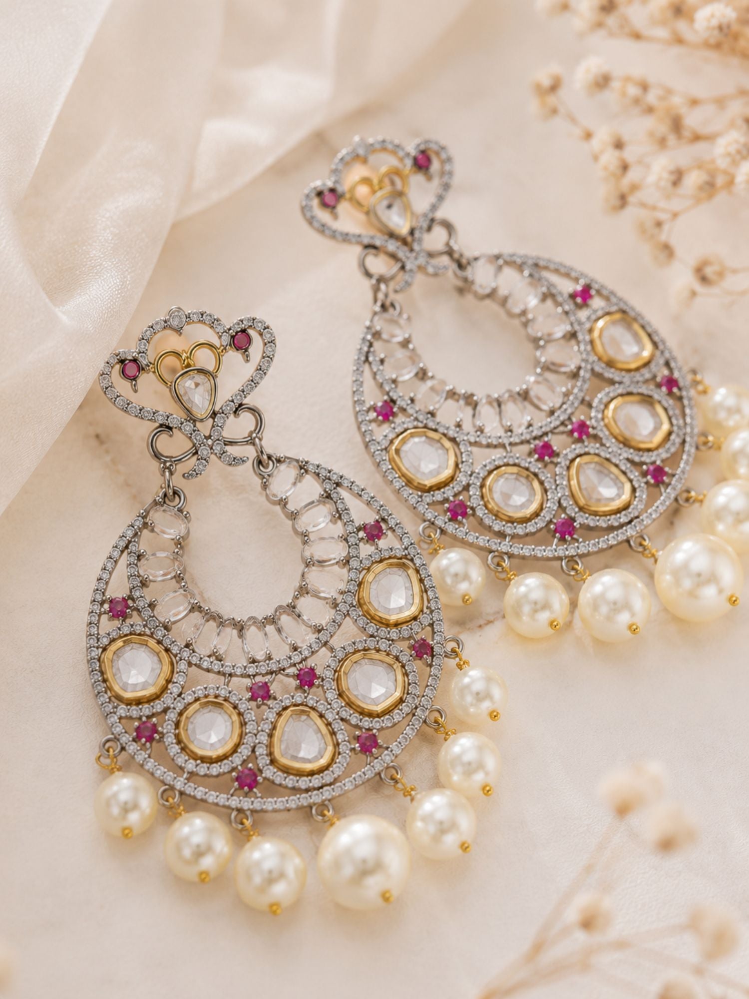 Pearl Chandbali Kundan Earrings | Abdesigns