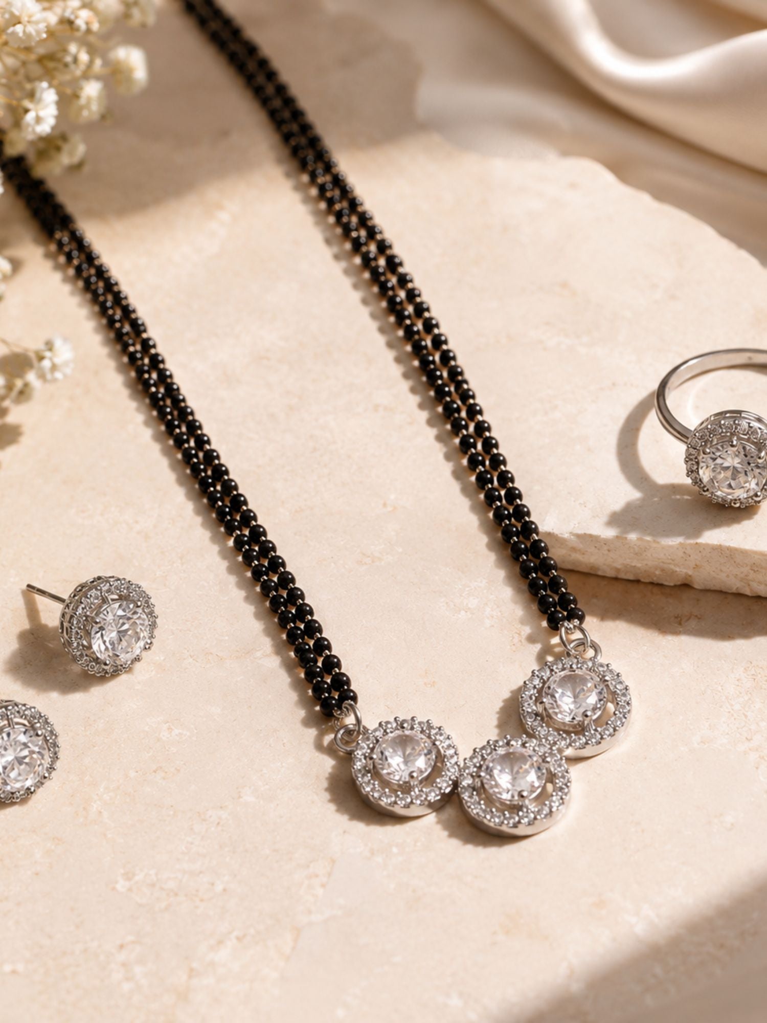 Alluring Silver Plated American Diamond Mangalsutra Combo
