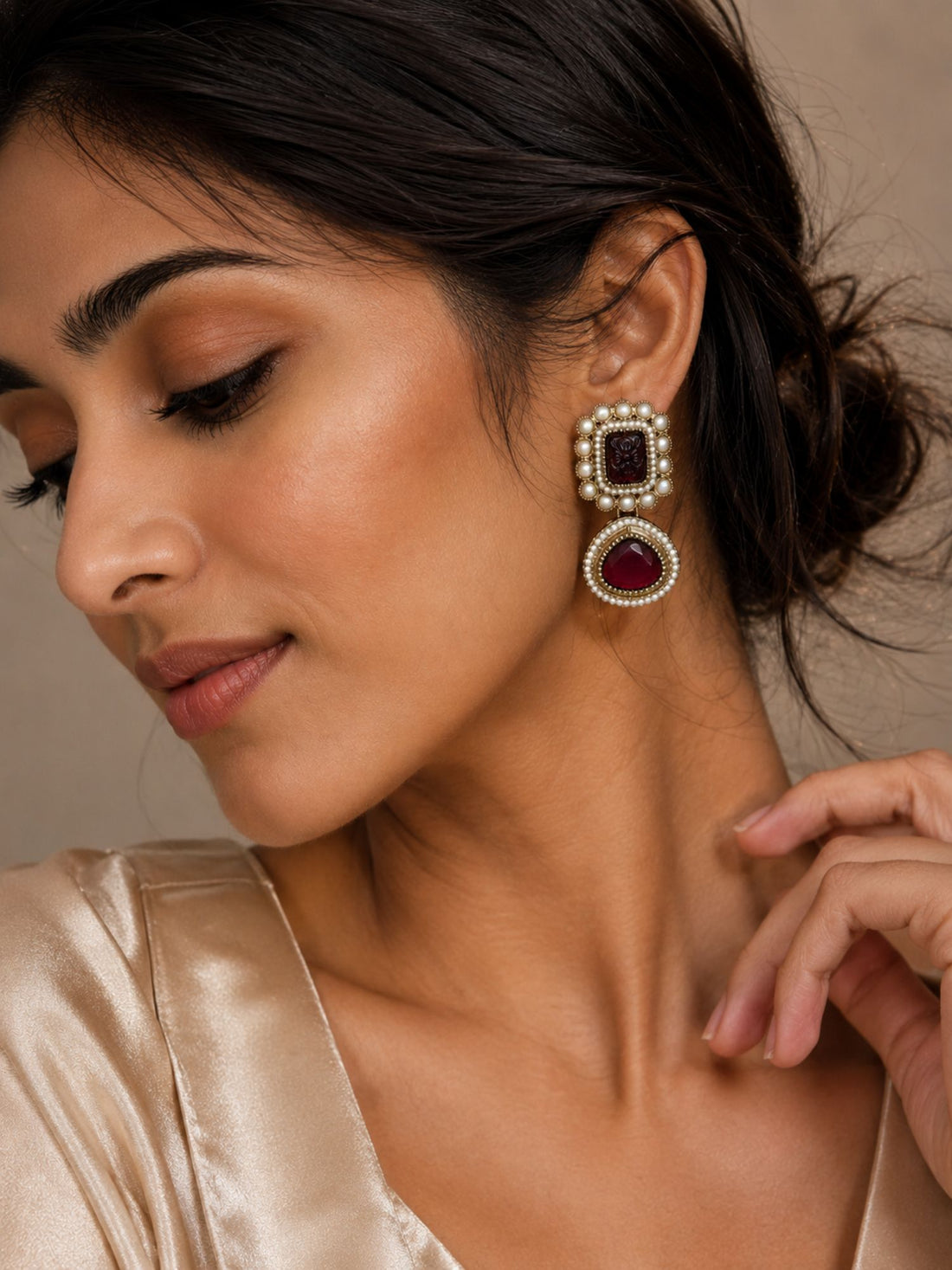 Set of 3 Gold Plated Kundan Pearl Festive Earrings for Women