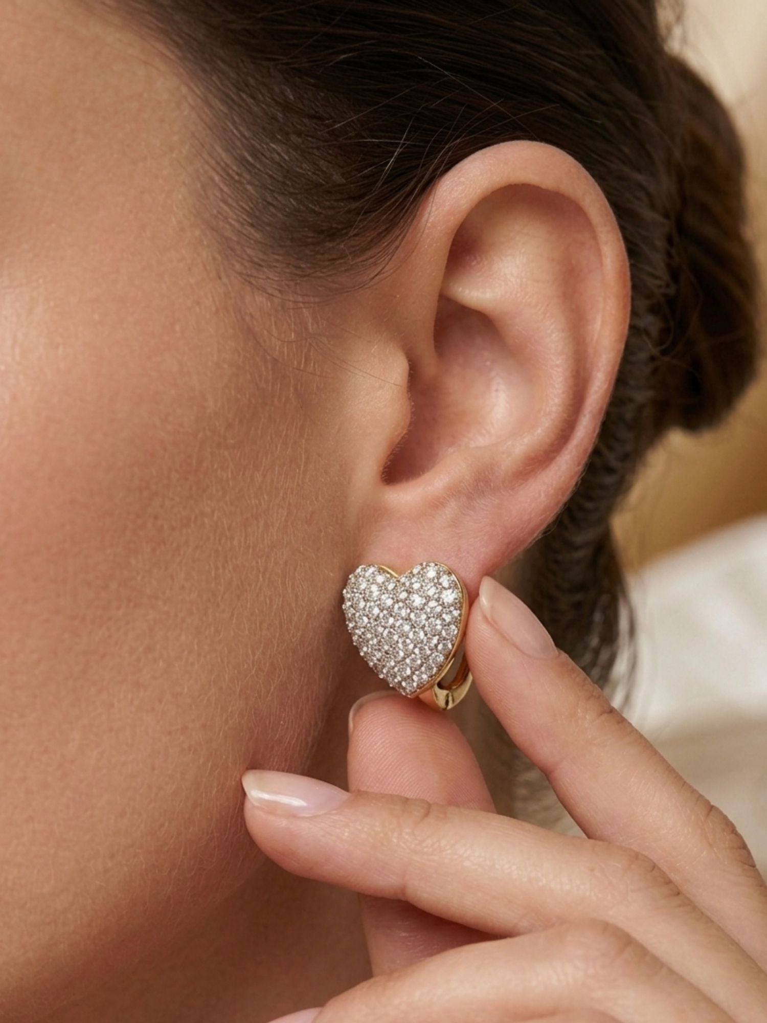 925 Sterling Silver Gold Plated Heart CZ Stud Earrings for Women