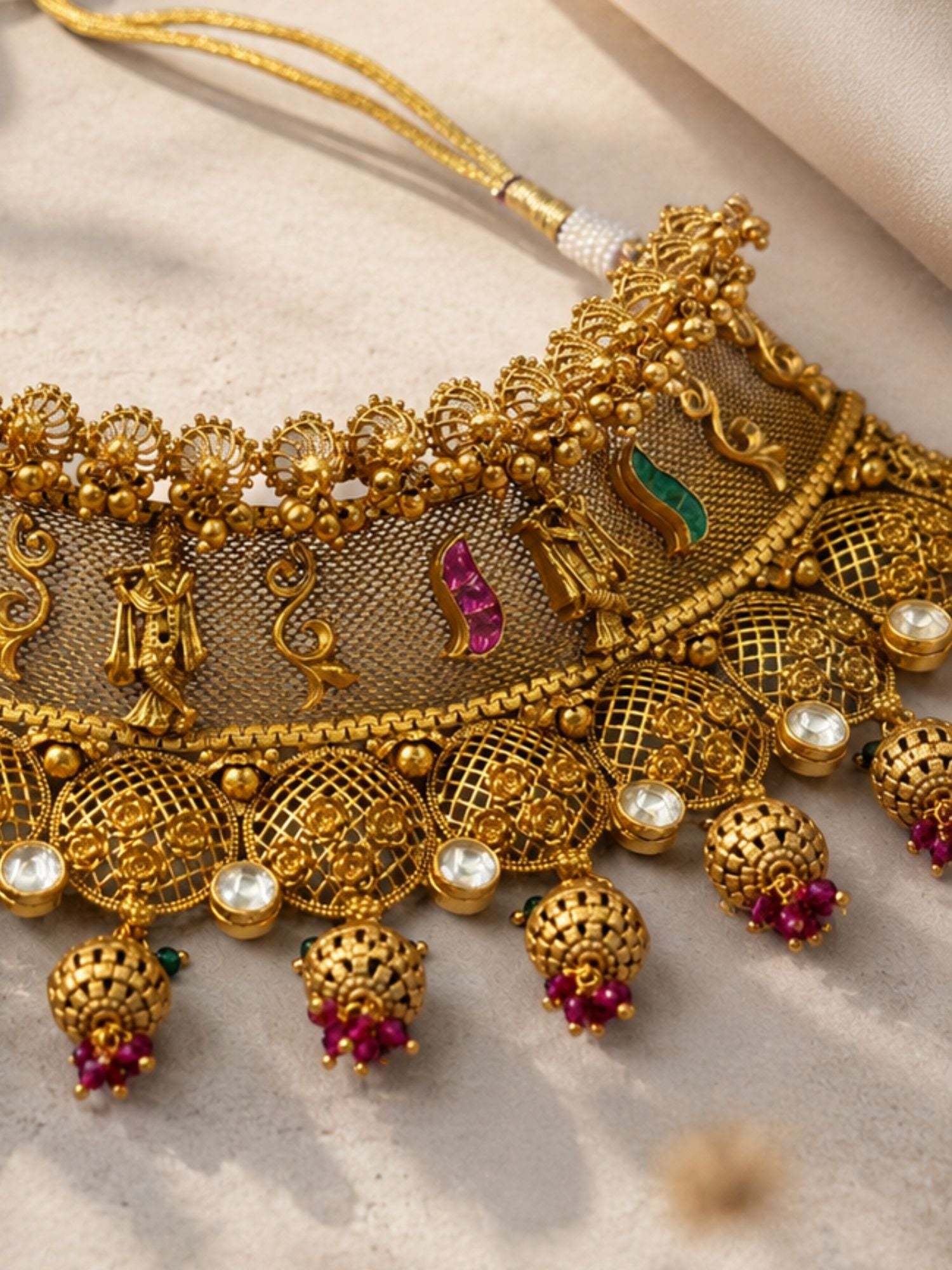 Bridal Antique Temple Choker Necklace Set in Gold Plating | Abdesigns