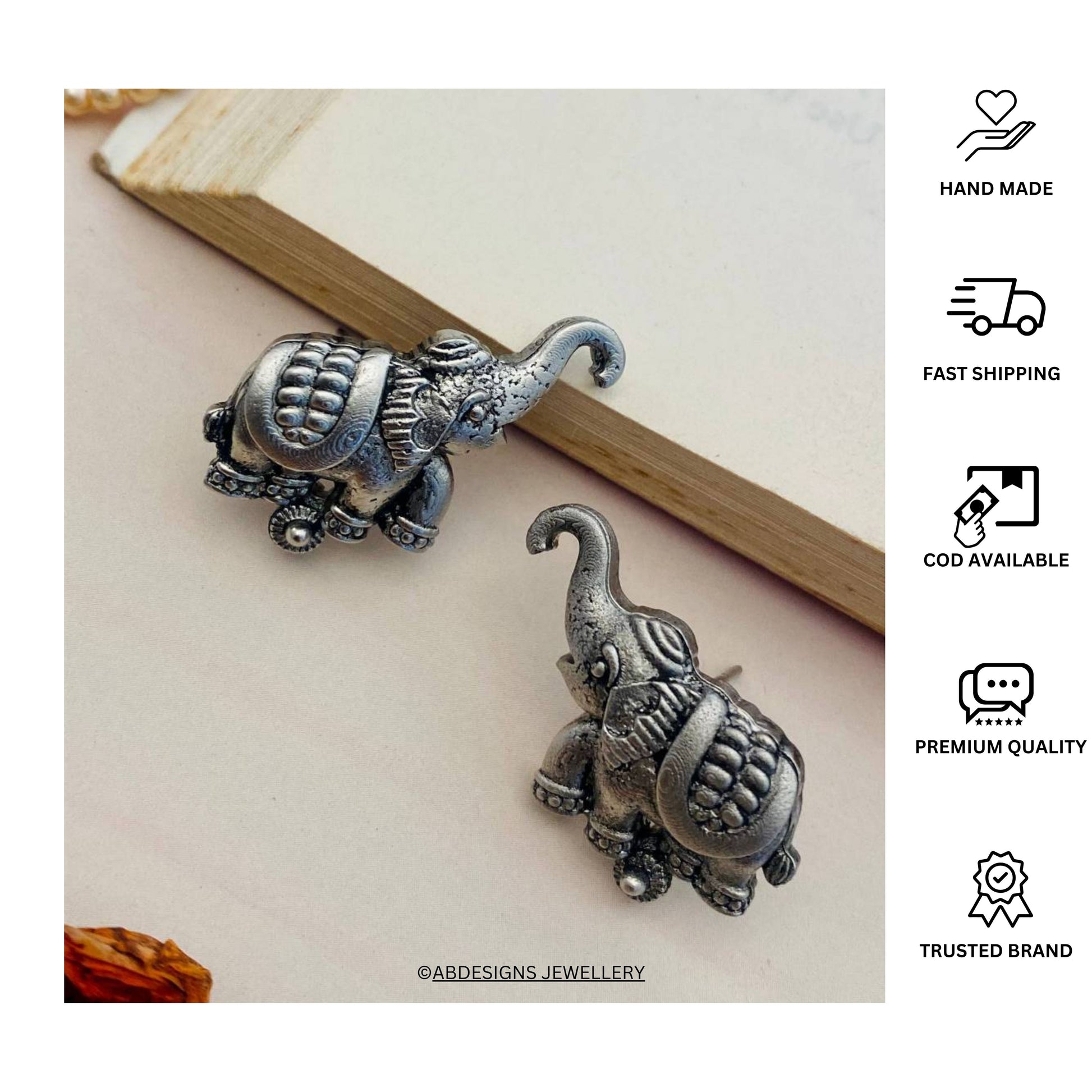 Minimal Elephant German Silver Earring - Abdesignsjewellery