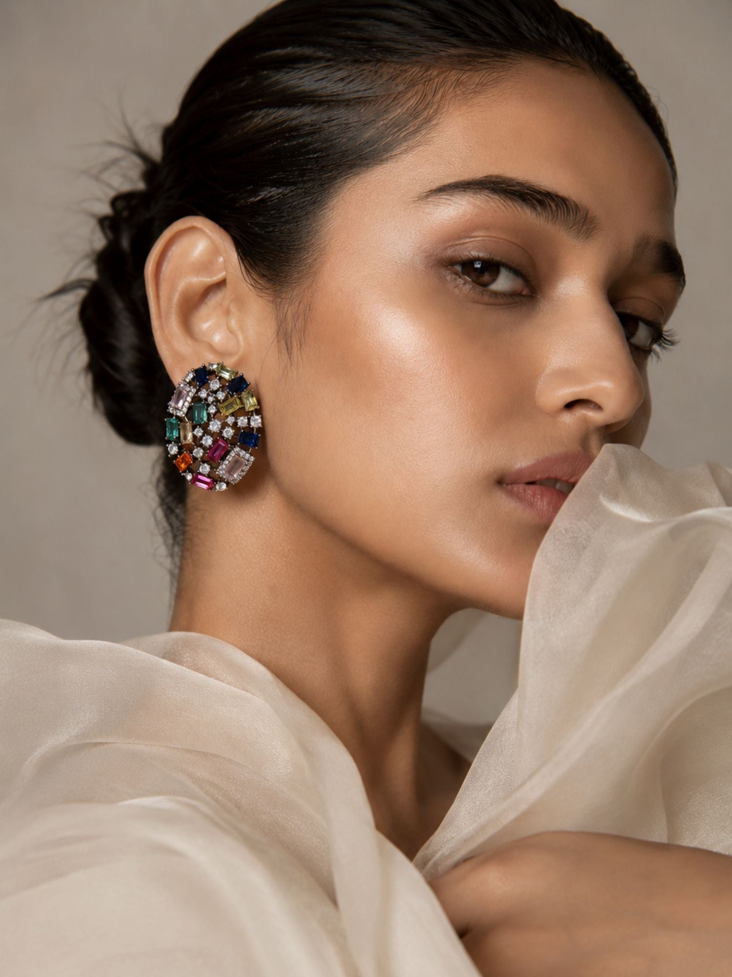 Multicolor Crystal Stud Black Rhodium Earrings | Abdesigns