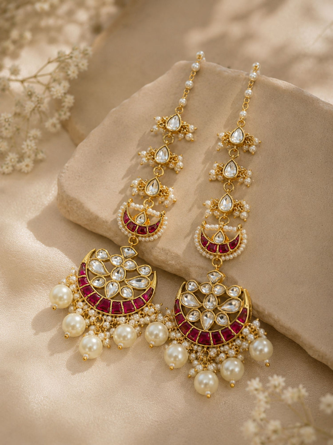 Abdesigns Pachi Kundan Ear Cuff Chandbali Earrings with Pearl Drops